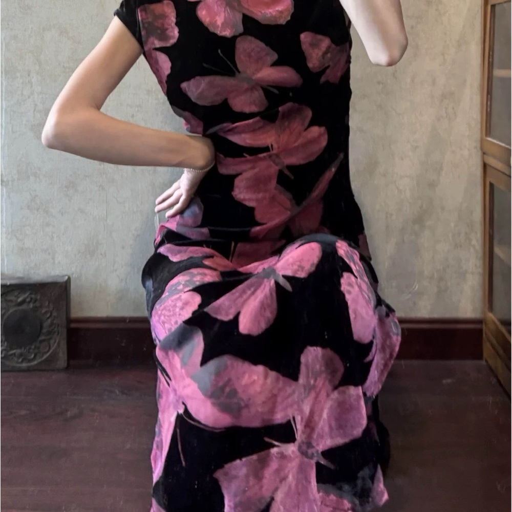 Velvet flower butterfly cheongsam Dress